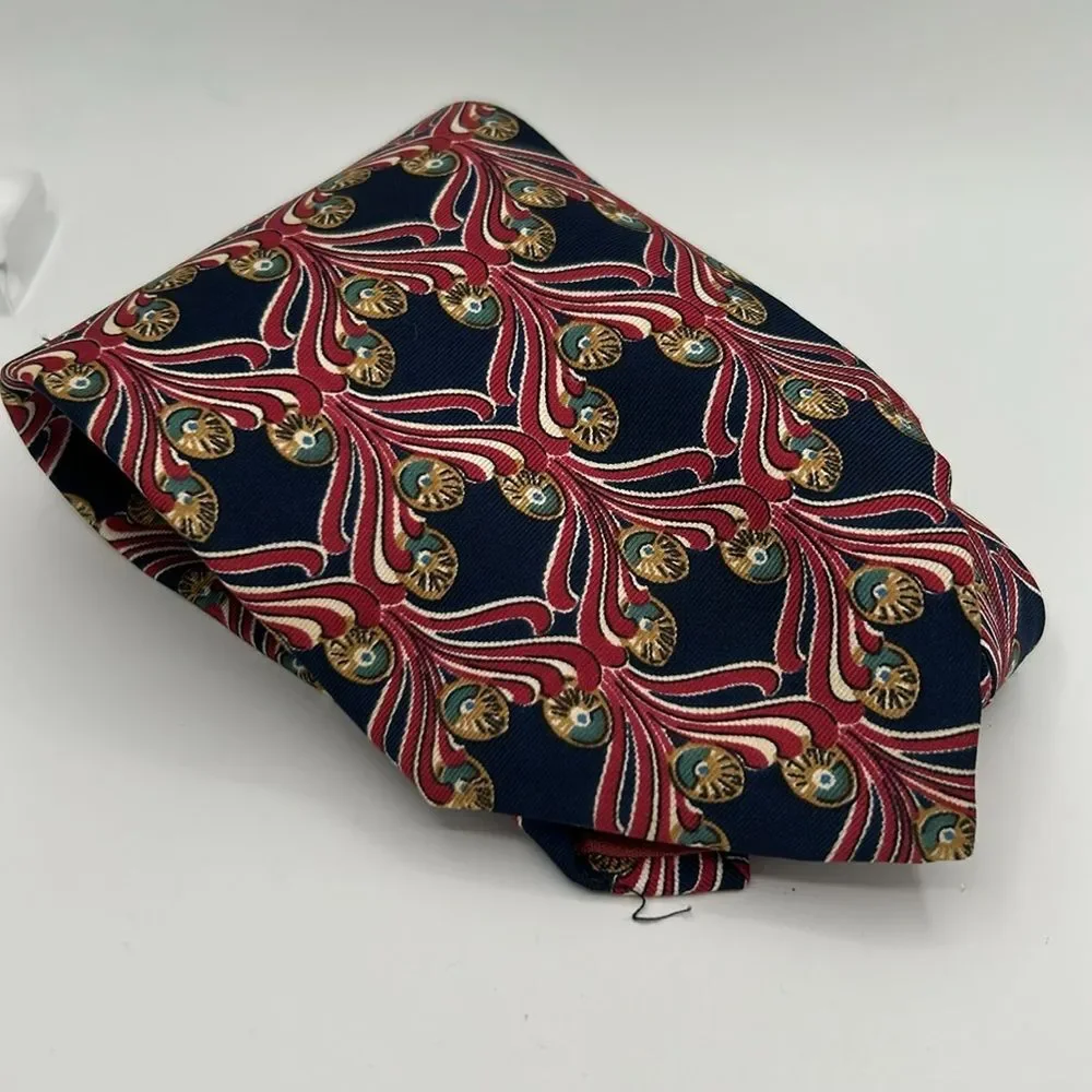 Dior Monsieur Red and Blue Silk Tie with Geometric Pattern